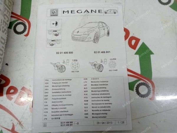 Renault Megane 3 7 Pimli Broşlu Modüllü Römork Bağlantı Kablo Tesisatı 8201406800 YP (ZB112)