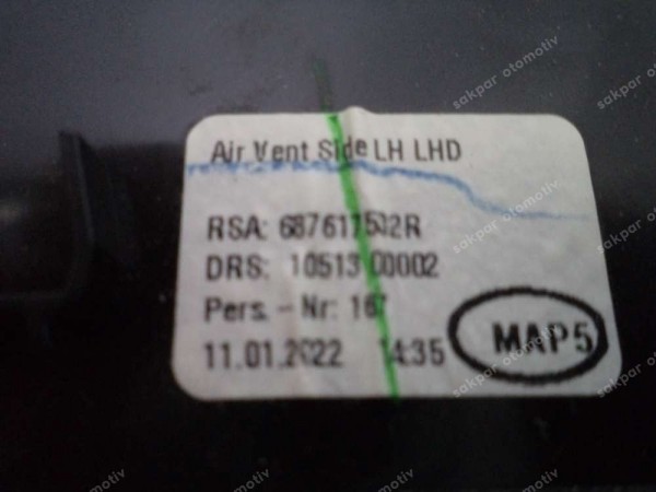 Renault Clio 5 Sol Havalandırma Kalorifer Izgarası Orjinal 687617532R SP YP (DB1318)