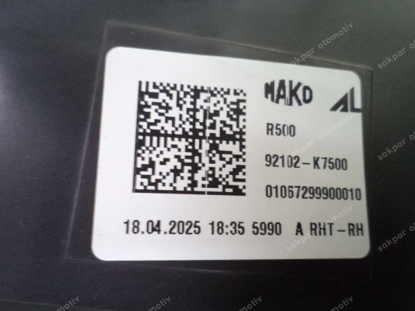 Hyundai Sağ Ön Far Orjinal 92102-K7500 YP SP (AD110)