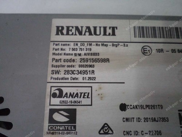 Renault Clio 5 Radyo Teyp Orjinal 259156598R CP (GI120)