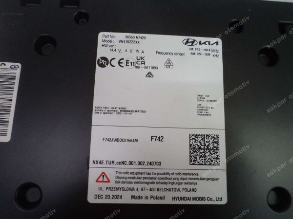 Hyundai Tucson Ses Multimedya Beyni 96560N7420 Orj 96560-N7420 YP SP (GI120)