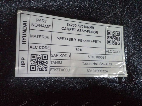 Hyundai İ10 Taban Halısı Orjinal 84260-K7010NNB SP YP (2A)