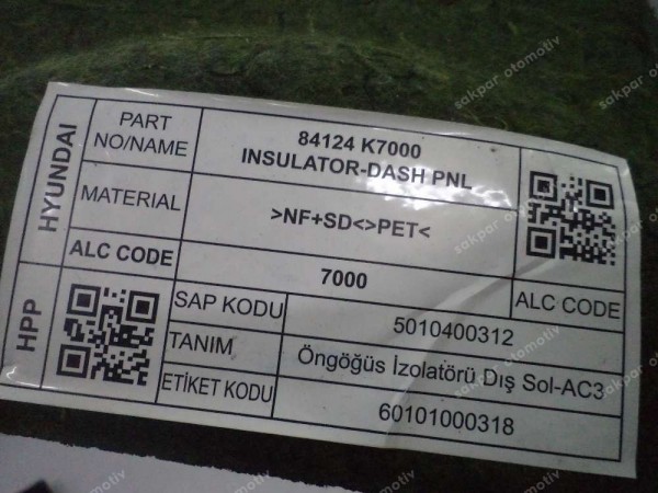 Hyundai İ10 Ön İzolasyon Pedi 84124-K7000 SP YP (AC110)