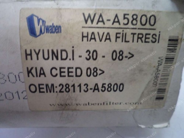 Hyundai i30 Elantra Hava Filtresi Orj 28113-A5800 YP (ED110)