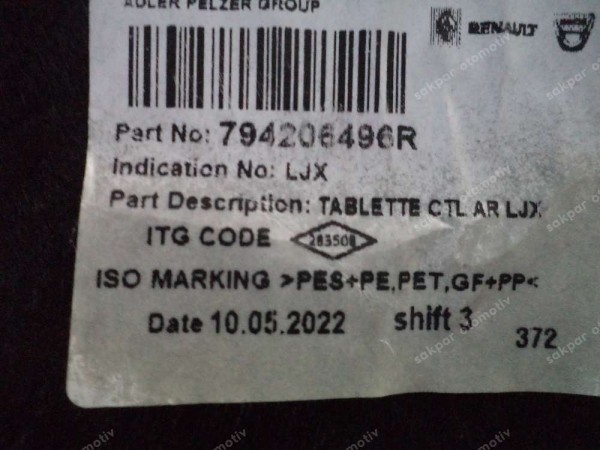Renault Taliant Arka Cam Önü Raf 794206496R CP (IB-120)