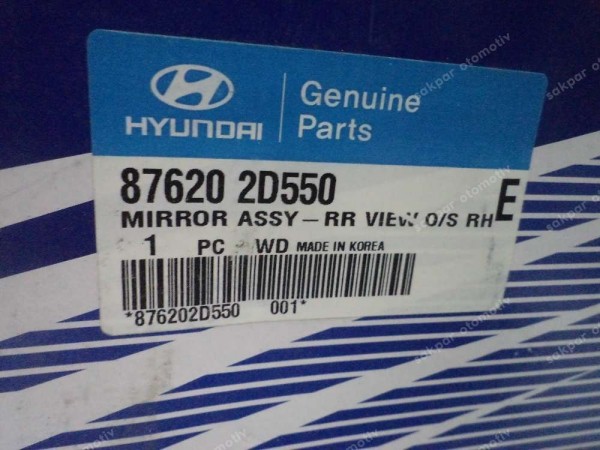 Hyundai Elantra Sağ Ayna Elektrikli Orjinal 87620-2D550 YP (EC130)