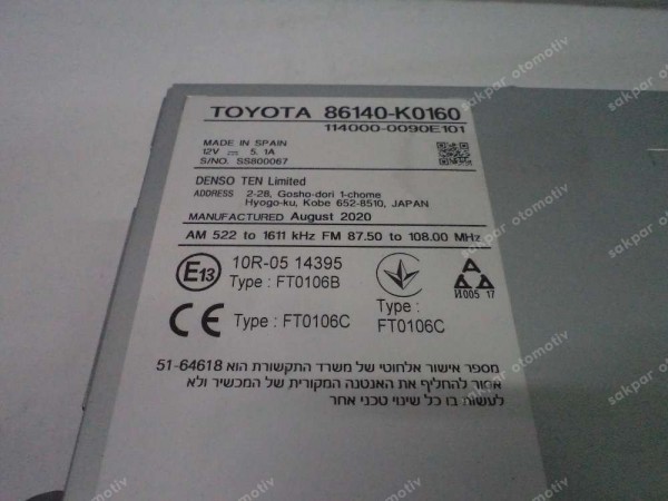 Toyota Yaris Multimedya Teyp Orjinal 86140-K0160 YP SP (GI120)