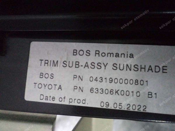 Toyota Yaris Cross Sunroof Perdesi ve Şasesi Orjinal 63306-K0010 YP SP (RE) (MA-150)
