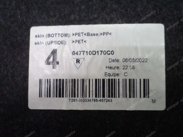 Toyota Yaris Cross Stepne Kapağı Bagaj Halısı 64771-0D170C0 SP YP (HB1120)