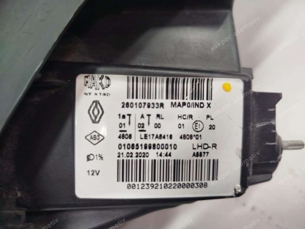 Renault Clio 5 İcon Sağ Far Led Orjinal 260107933R CP HP (AA120)