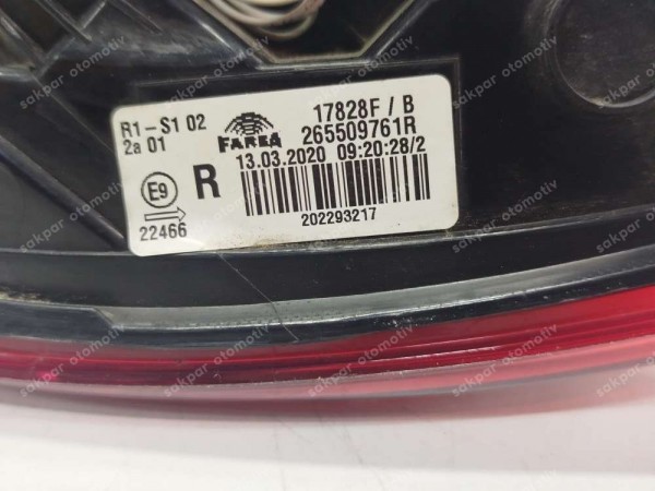 Renault Clio 5 Sağ Arka Stop Lambası Orj 265509761R CP HP (Cam Ayrılıyor) (GH110)