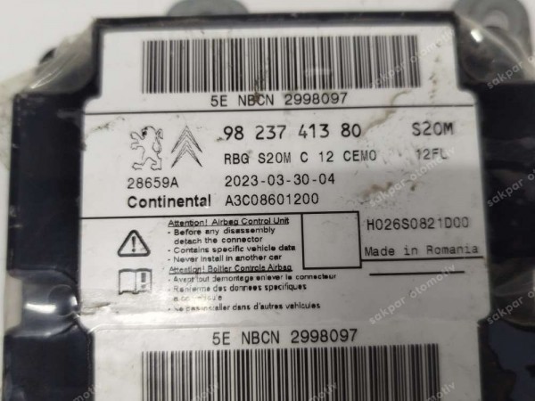 Opel Corsa F C3 2008 Airbag Beyni Modülü 9823741380 SP (DE115)