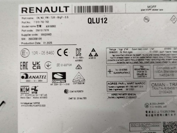 Renault Megane 4 Faz 2 Tesla Navigasyon Multimedya Beyni Orj 259151797R SP (GI120)