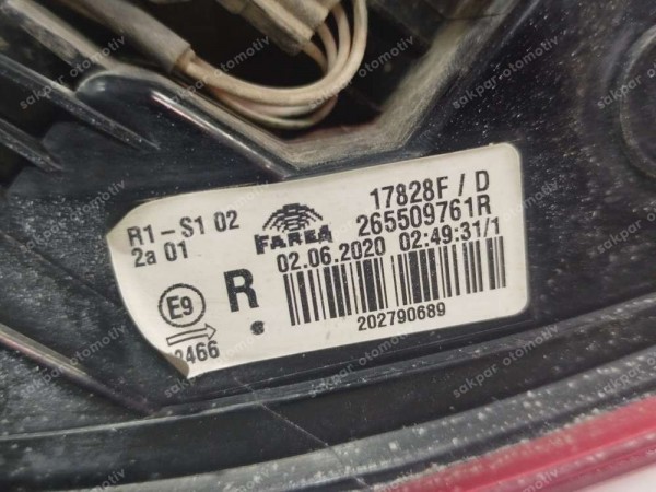 Renault Clio 5 Sağ Arka Stop Lambası Orj 265509761R SP (AD110)