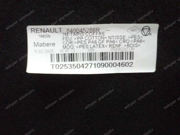 Renault Megane 4 Bagaj Halısı Orj. 849045286R SP YP (HA120)