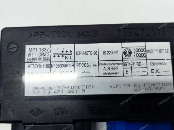 Renault Laguna 1 Merkezi Kilit Beyni Modülü 7700421261 96000644R AMB. YP (DB126)