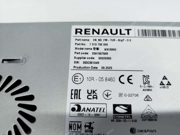 Renault Megane 4 Faz 2 Clio 5 Tesla Navigasyon Multimedya Beyni Orj 259155750R SP (GI120)