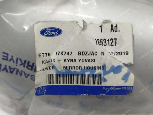 Ford Courier 14-16 Sol Ayna Kapağı ET76-17K747 YP (BA122)
