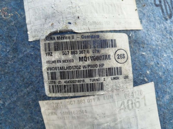 Volkswagen Jetta Taban Halısı 5C7863367G SP