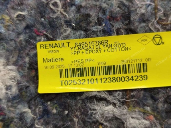 Renault Megane 4 Arka Bagaj Sol Trim Döşeme Kaplaması 849515766R SP (HG130)