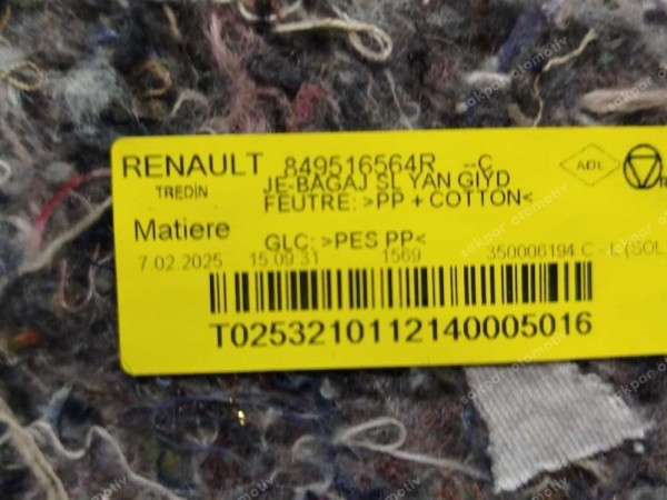 Renault Megane 4 Arka Bagaj Sol Trim Döşeme Kaplaması 849516564R SP (HG130)