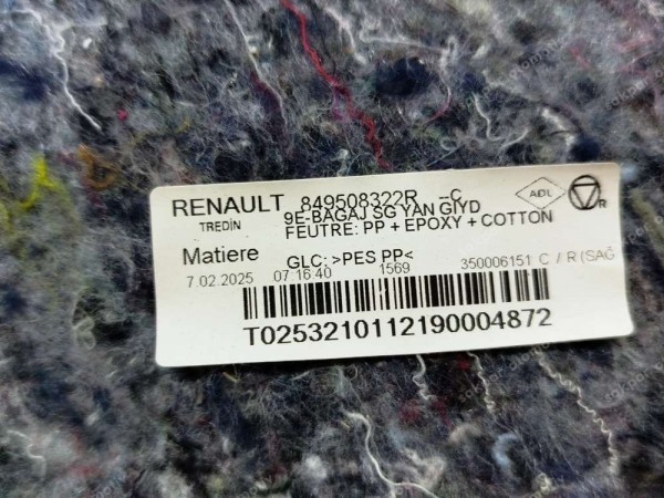 Renault Megane 4 Arka Bagaj Sağ Trim Döşeme Kaplaması 849508322R SP (HG130)