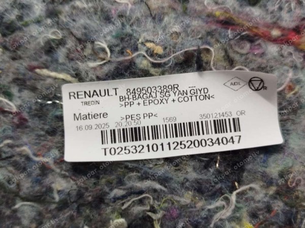 Renault Megane 4 Arka Bagaj Sağ Trim Döşeme Kaplaması 849503389R SP (HG130)