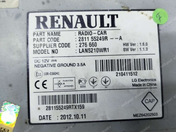 Renault Clio 4 Radyo Teyp Multimedya Oynatıcı (Dokunmatik Çalışmıyor) 281152390R CP HP (GI120)