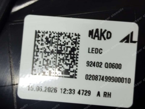 Hyundai Bayon Sağ Dış Stop Lambası 92402-Q0600 SP YP (AB110)