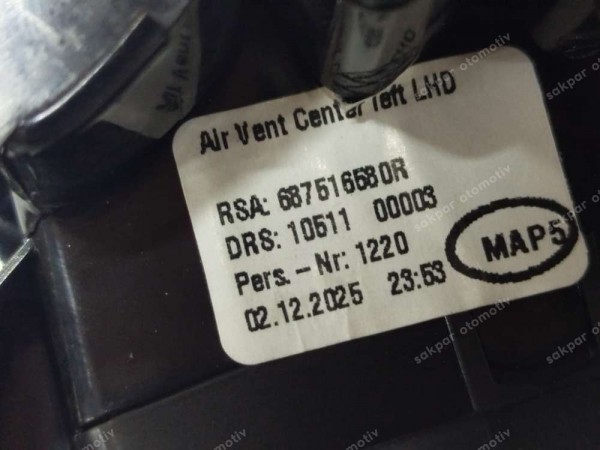 Renault Clio 5 Sol Orta Torpido Havalandırma Izgarası Orj 687516580R SP (DA1314)