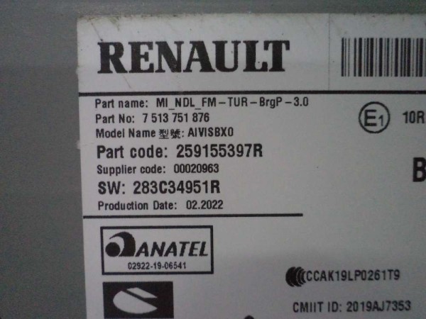 Renault Clio 5 Radyo Teyp Orjinal 259155397R YP (5C100)