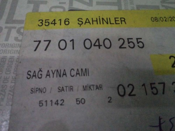 Renault Clio 2 Megane 1 Sağ Ayna Camı Orjinal 7701040255 YP (CA124)