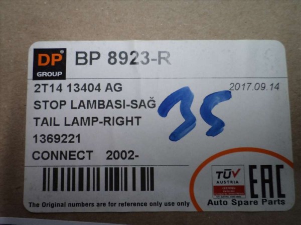 Ford Connect Arka Sağ Stop Lambası 2T14-13404-AG YS YP (AG120)