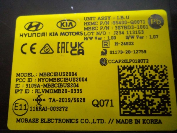 Hyundai İ20 Elektronik Kontrol Ünitesi Modülü Orj 95400-Q0071 SP YP (DB-129)