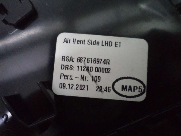 Renault Clio 5 Sol Kalorifer Havalandırma Izgarası Difüzör Orj 687616974R SP YP (DA1315)