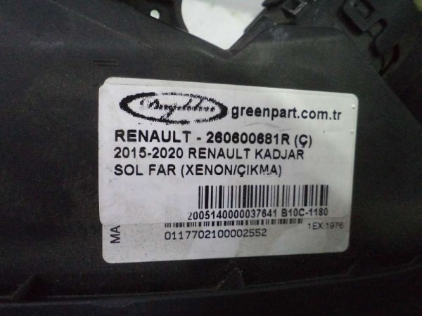 Renault Kadjar Sol Far Lambası Ledli Orj 260600681R CP (CE110)