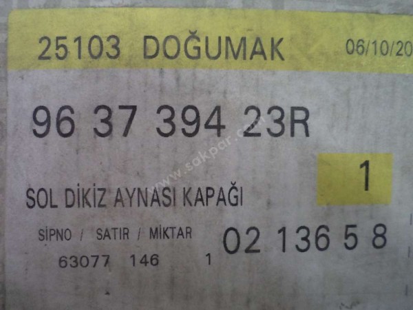 Dacia Logan Sol Dikiz Ayna Kapagı Orj 963739423R YP (CA123)