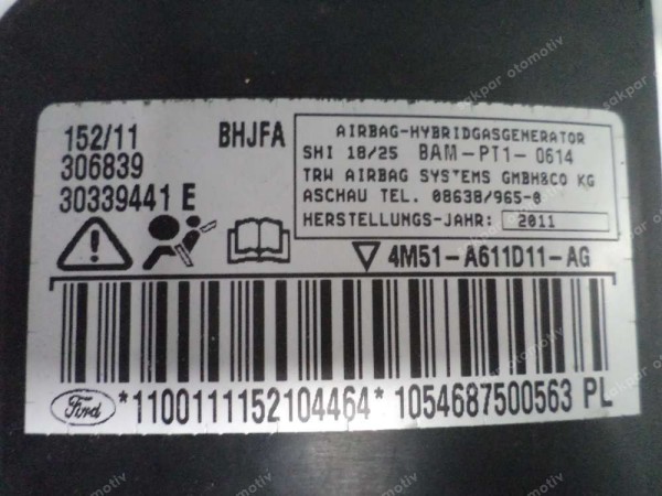 Ford Focus Sol Ön (Sürücü) Koltuk Hava Yastığı Airbag Orj 4M51-A611D11 CP (BD124)
